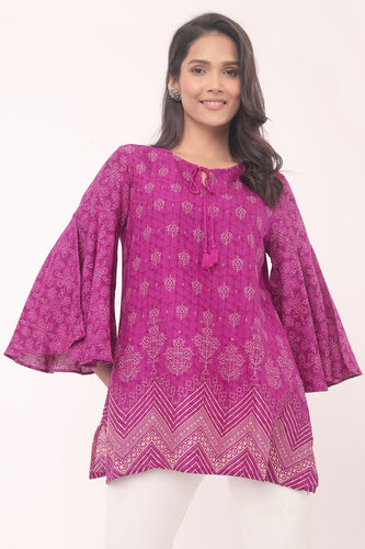 Lilac Ethnic Motifs Flared Slip-On Top, Lilac, image 4